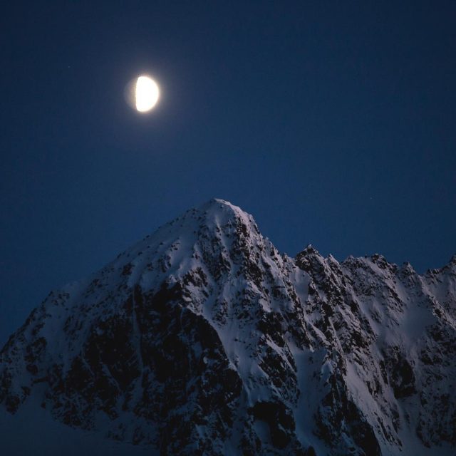 Moonlit peak, road to Milford Sound